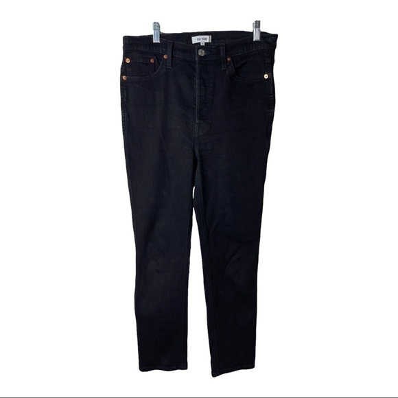 Re/Done Rigid Denim 80s Slim Straight Jet Black Button Fly Jeans Sz 30 - Picture 9 of 14